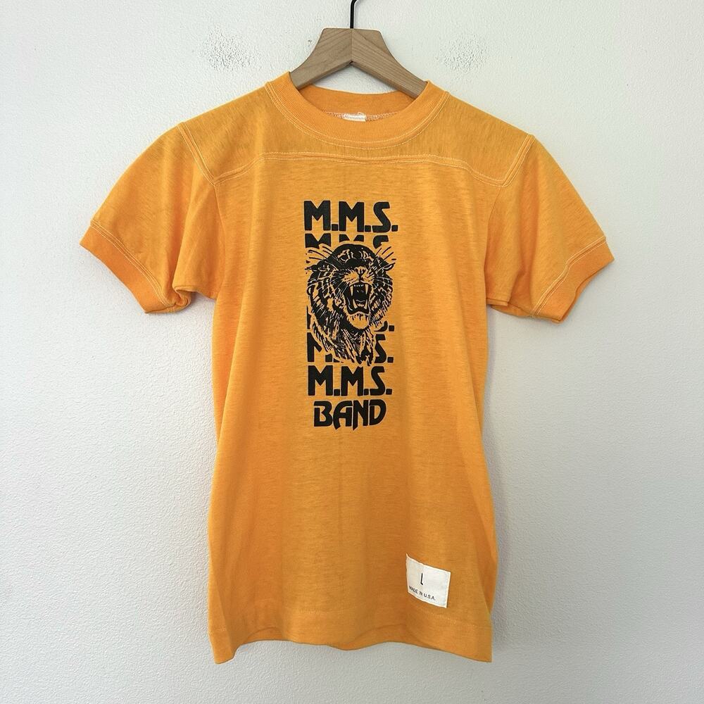 Vintage USA Made Sportswear T Shirt MMS Band Youth Size L 14/16 Yellow Tiger Pep